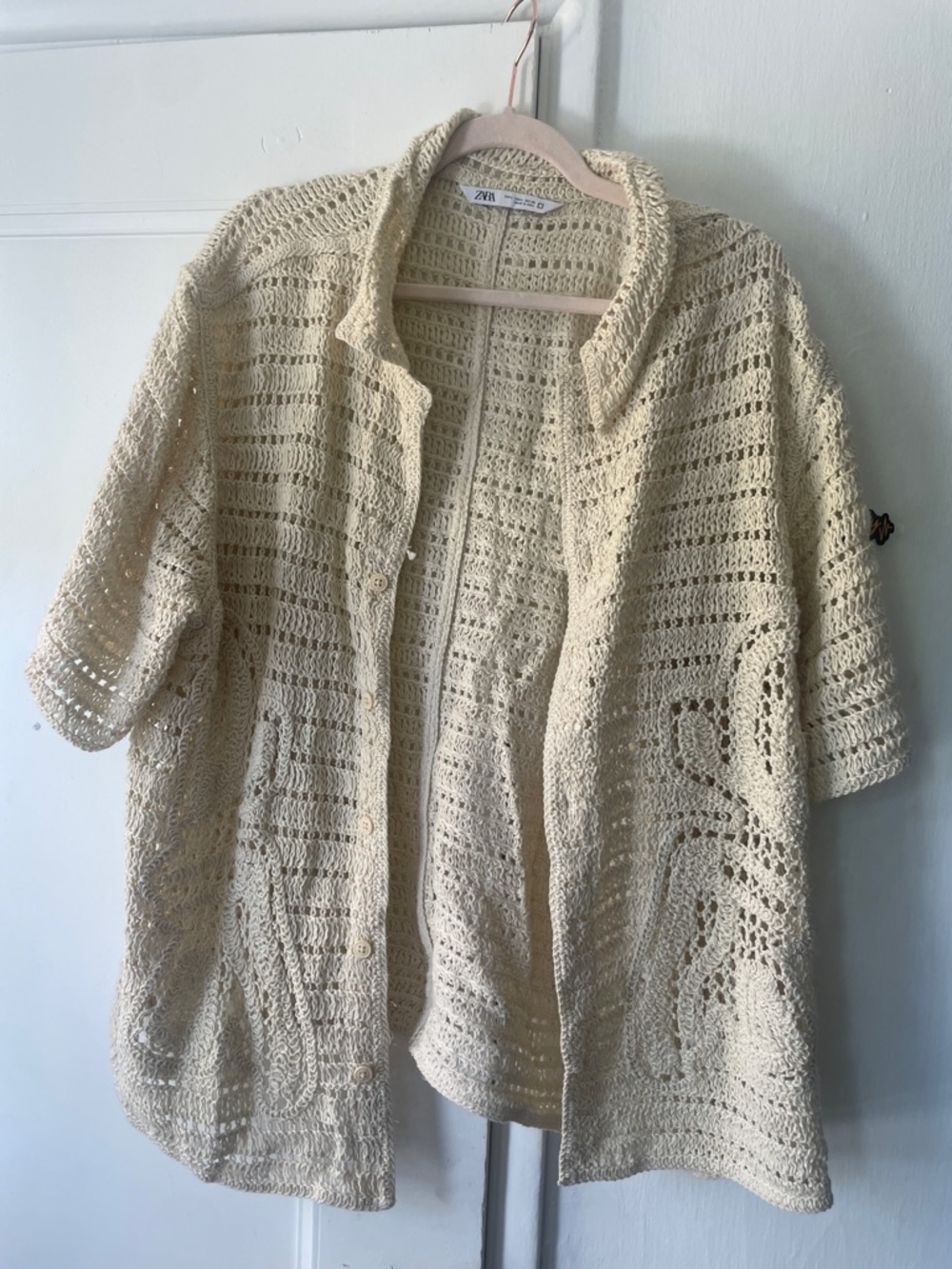 Zara Ivory Openwork Crochet Button-Front Cardigan